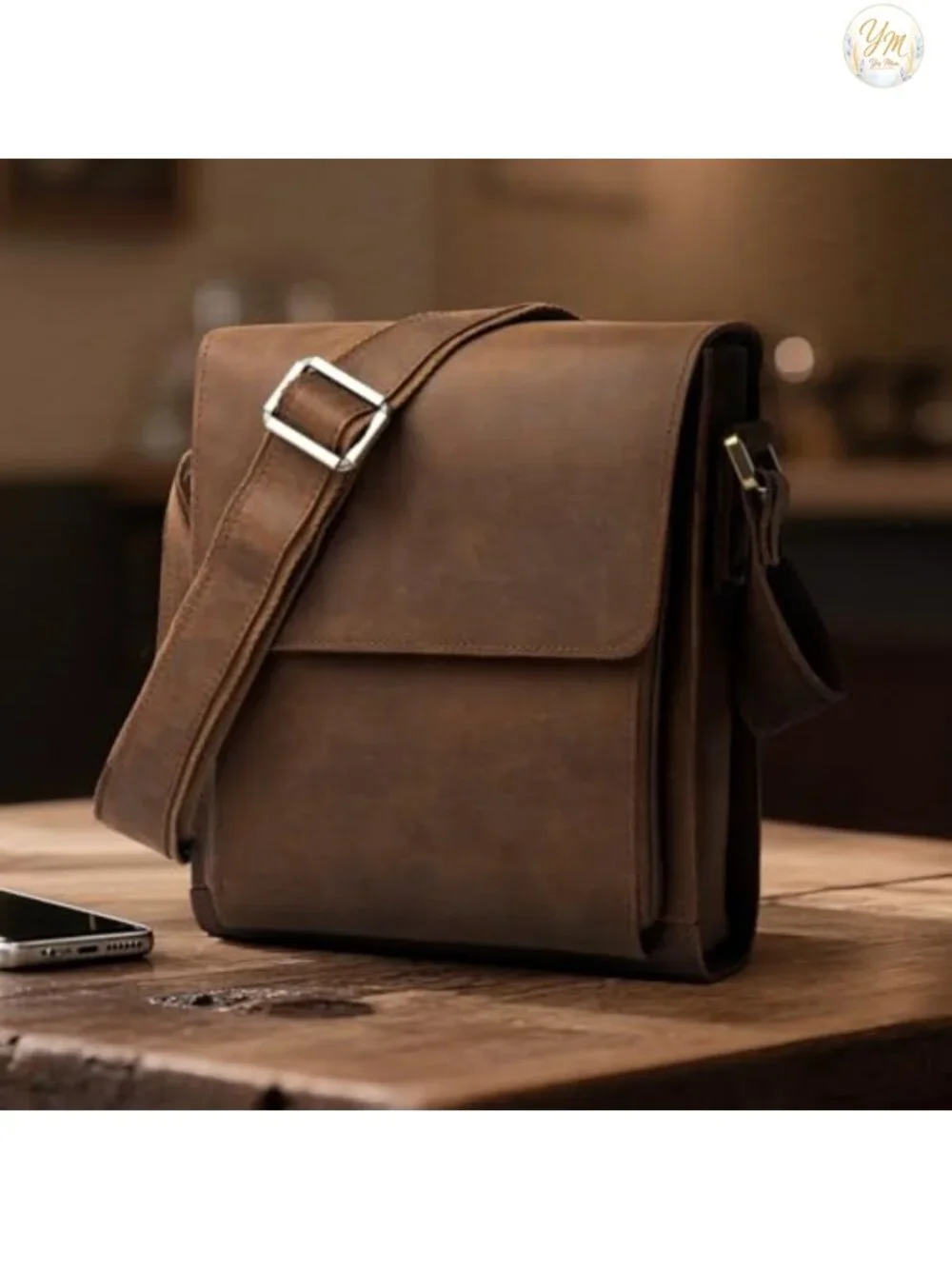 Mens Leather Crossbody Messenger Bag Work Travel Casual